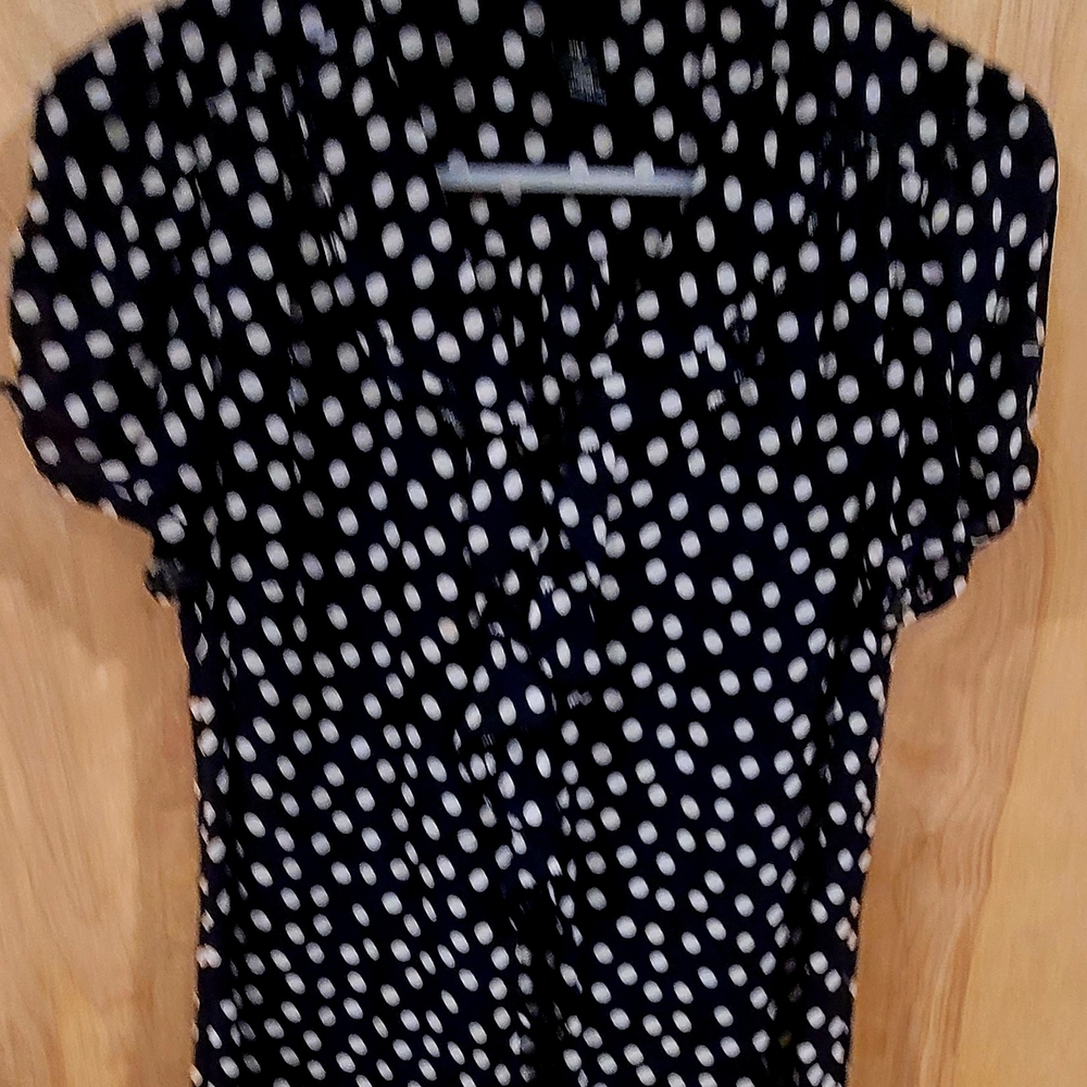 White House Black Market Black and White Polka Dot Top